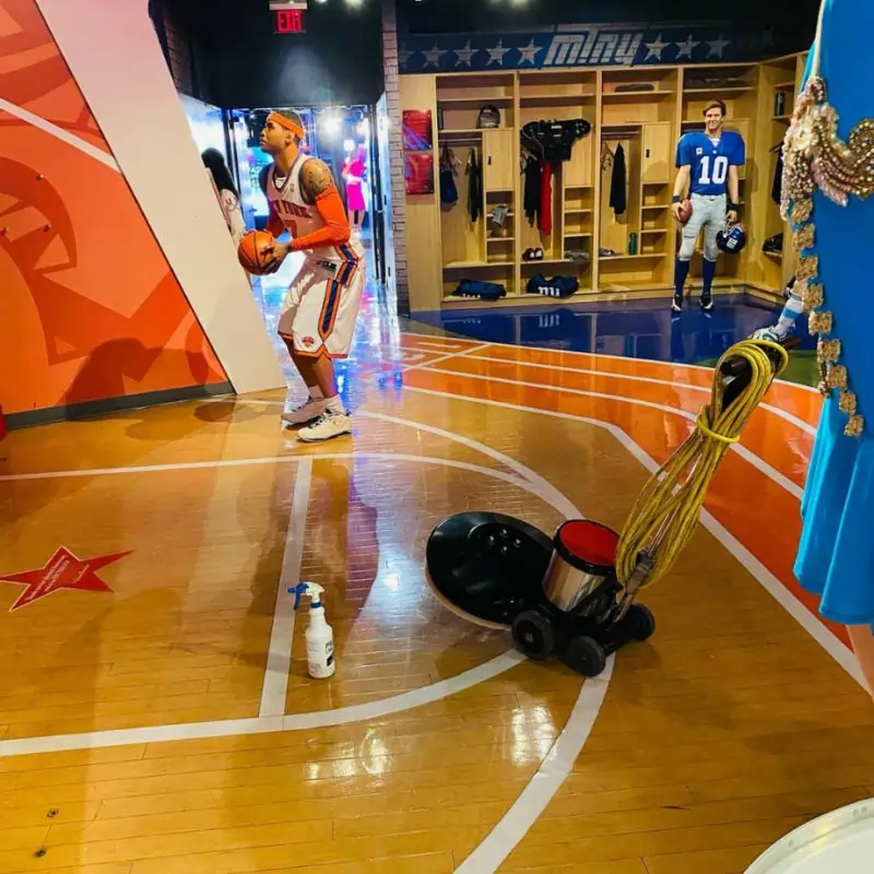 Maple wood floor cleaning at major turist attraction in NYC