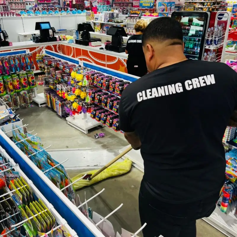 Sweeping floors at major retail store in NYC